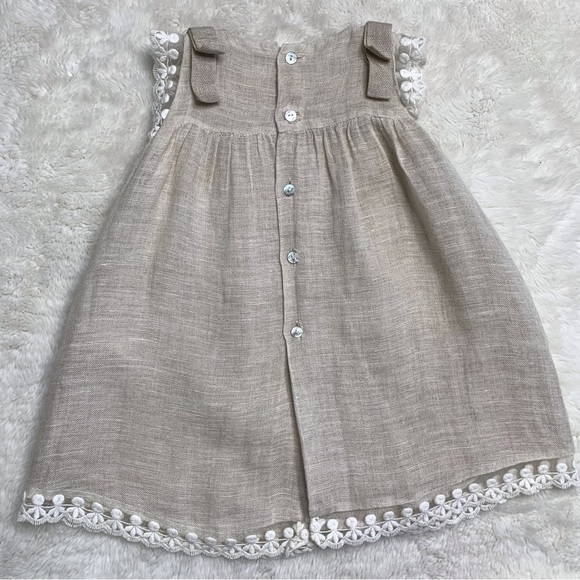 Pili Carrera Baby's Beige White Linen Dress Size 12 Months - Picture 4 of 14